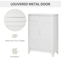 Industrial Style Steel Storage Cabinet, Metal Storage Organizer With 2-Tier Adjustable Shelves For Living Room Or Home Office, White 12 Industrial Style Steel Storage Cabinet, Metal Storage Organizer With 2-Tier Adjustable Shelves For Living Room Or Home Office, White -Home Furniture Shop 9a6aa363350f4f46999d279f8105db58