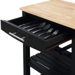 Ellaine 4 Tier Butcher Block Kitchen Cart With Drawer And Wine Rack-Benzara -Home Furniture Shop 9b153ece5653491e93c244cde8e88c62