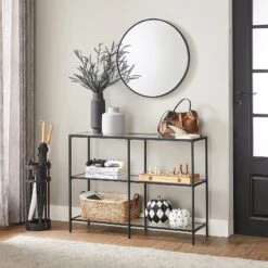 BreeBe Black Frame Glass Console Table With Shelves -Home Furniture Shop 9b2f4355882549cba2f753a98fa5fe88