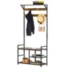 Hallway Tree Bench Organizer With 9 Coat Hooks, Large Sitting Bench And 3 Open Shelves For Entryway, Brown/Black -Home Furniture Shop 9c10ccb7b39b491aa0a6f9189c8fcd8e