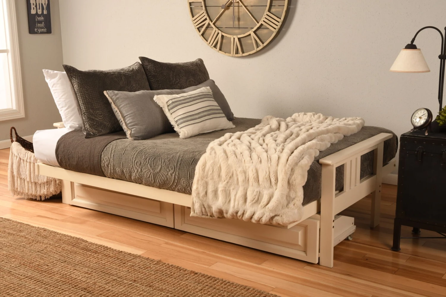 Monterey Futon With Storage Drawers In Antique White Finish With Marmont Thunder Mattress 5 Monterey Futon With Storage Drawers In Antique White Finish With Marmont Thunder Mattress - Image 3