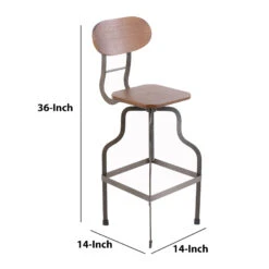 Industrial Style Wooden Swivel Barstool With Metal Base, Gray And Brown -Home Furniture Shop 9c7aa3a38cd942a28fd26b1d01c8fe73