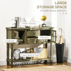 Vintage Console Table With 2 Drawers And Cabinets, Retro Sofa Table For Entryway, Living Room And Hallway, Light Grey -Home Furniture Shop 9c97c0b126964b859136afccaa68ac8a