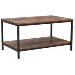QuikFurn Heavy Duty Industrial 2-Tier Coffee Table In Rustic Brown Wood Finish
