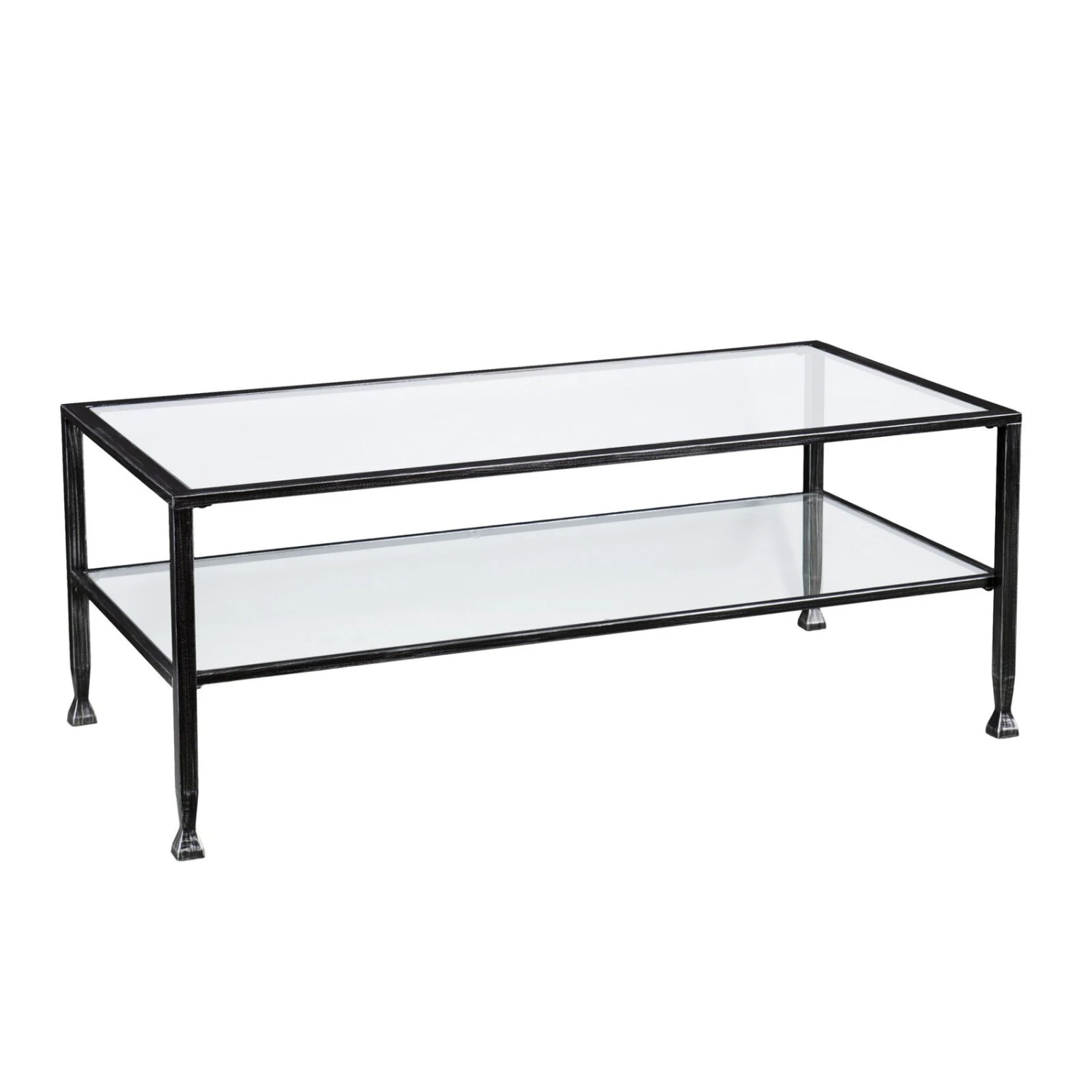 Homezia 48" Black Glass And Metal Rectangular Coffee Table 5 Homezia 48" Black Glass And Metal Rectangular Coffee Table - Image 3