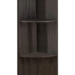 Wooden Corner Display Cabinet, Brown-Benzara -Home Furniture Shop 9e528a11b2db451b9796c6496408b6ab