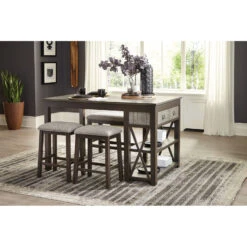 1pc Counter Height Table With Storage Drawers Display Shelves Gray Gunmetal Finish Casual Style Dining Furniture 16 1pc Counter Height Table With Storage Drawers Display Shelves Gray Gunmetal Finish Casual Style Dining Furniture -Home Furniture Shop 9ef7f2f442094194b434de312ed79154