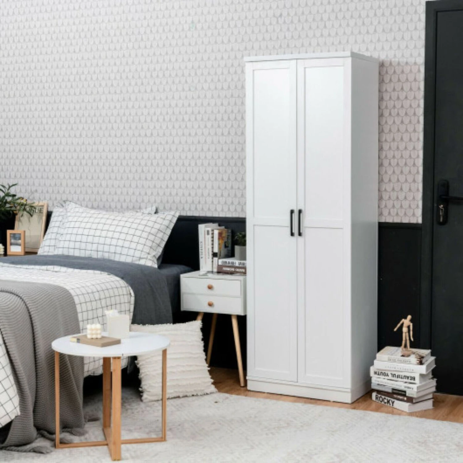 70 Inch Freestanding Storage Cabinet With 2 Doors And 5 Shelves-White 4 70 Inch Freestanding Storage Cabinet With 2 Doors And 5 Shelves-White - Image 2