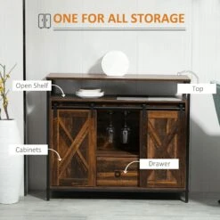 Industrial Sideboard, Buffet Cabinet With Sliding Barn Doors, Storage Cabinets, Stemware Racks, Drawer For Kitchen, Home Bar, Rustic Brown -Home Furniture Shop a0f057e159d34dae936208438232d20b