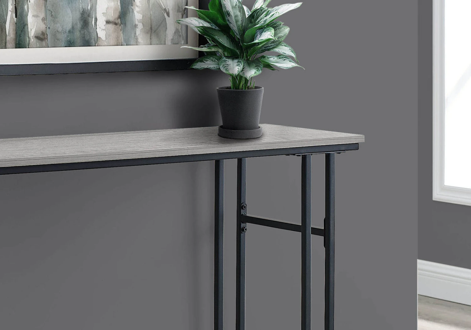 HomeRoots Rectangular Grey With Black Metal Hall Console Accent Table 4 HomeRoots Rectangular Grey With Black Metal Hall Console Accent Table - Image 2