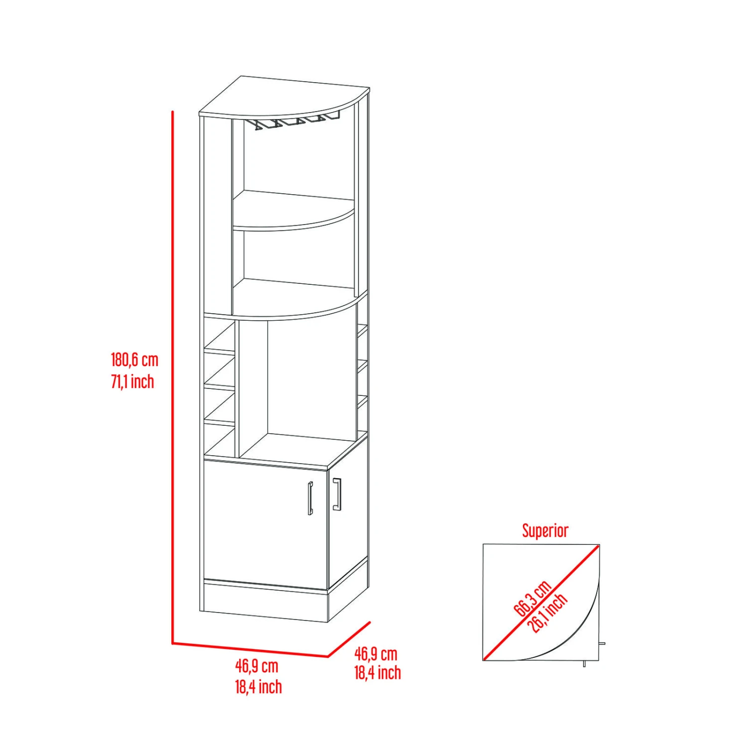 DEPOT E-SHOP Egina Corner Bar Cabinet, Two External Shelves, Smokey Oak 10 DEPOT E-SHOP Egina Corner Bar Cabinet, Two External Shelves, Smokey Oak - Image 8
