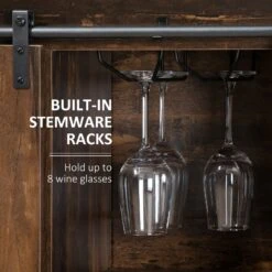 Industrial Sideboard, Buffet Cabinet With Sliding Barn Doors, Storage Cabinets, Stemware Racks, Drawer For Kitchen, Home Bar, Rustic Brown -Home Furniture Shop a199583674584eac8ff7aa8d6aac86b7