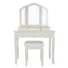 35 Inch 3 Piece Vanity Desk Set With Cushioned Stool And Elegant Trifold Mirror, 4 Drawers, Off White Solid Wood-Benzara -Home Furniture Shop a1ace8629e694c27878ad6e6b6c81ae3