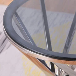 Set Of 1 Round Glass Top Side Table For Living Room- Black Grey Tempered Glass & Silver Stainless Steel Frame -Home Furniture Shop a34ff91f925d4218a989d26a95fc30c1