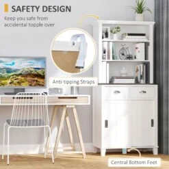 67" Freestanding Buffet With Hutch, Kitchen Cupboard Storage Cabinet With Sliding Doors, Drawers And Open Shelves, Adjustable Shelving, White -Home Furniture Shop a5e4c82cb53340ad8699bb7df741ed2f