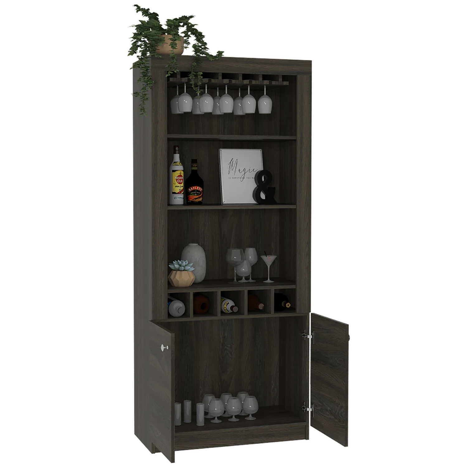DEPOT E-SHOP Dakota Bar Double Door Cabinet, Five Built-in Wine Rack, Three Shelves, Carbon Espresso 4 DEPOT E-SHOP Dakota Bar Double Door Cabinet, Five Built-in Wine Rack, Three Shelves, Carbon Espresso - Image 2