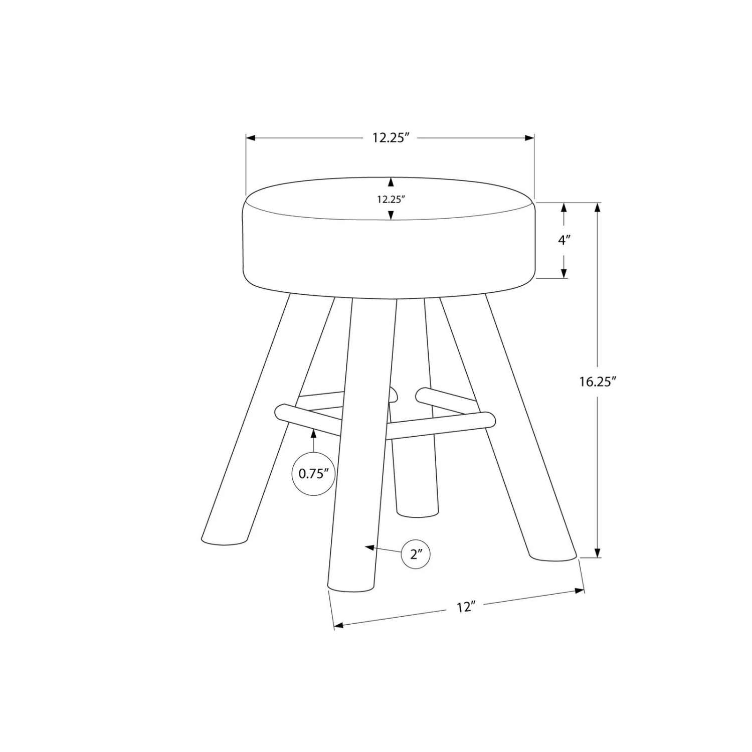Monarch Specialties I 9007 Ottoman, Pouf, Footrest, Foot Stool, 12" Round, Velvet, Wood Legs, Contemporary, Modern 5 Monarch Specialties I 9007 Ottoman, Pouf, Footrest, Foot Stool, 12" Round, Velvet, Wood Legs, Contemporary, Modern - Image 3