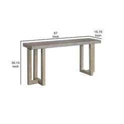 Lizi 67 Inch Sofa Console Table, Hand Applied Faux Concrete Finish, Gray-Benzara -Home Furniture Shop a8b30716cccd421f83569137db05b726