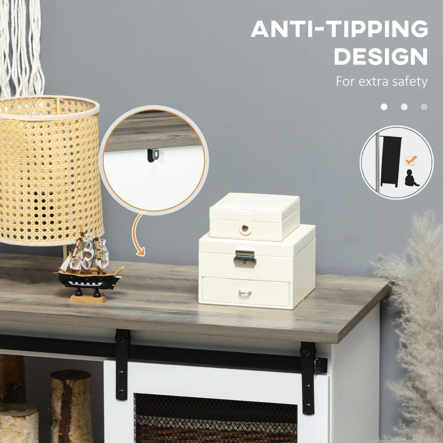 Farmhouse Buffet Cabinet Kitchen Sideboard With Sliding Barn Door And Adjustable Shelves For Living Room White 8 Farmhouse Buffet Cabinet Kitchen Sideboard With Sliding Barn Door And Adjustable Shelves For Living Room White - Image 6