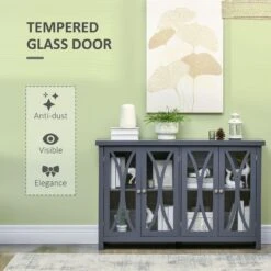 Elegant Kitchen Sideboard, Buffet Cabinet With Storage, Glass Doors, Adjustable Shelves For Living Room, Bedroom, Study, Grey -Home Furniture Shop ab6767f4c451443a863b1f3dbb3fe8cc