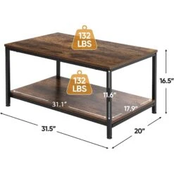 QuikFurn Heavy Duty Industrial 2-Tier Coffee Table In Rustic Brown Wood Finish -Home Furniture Shop abd8fb7418d34aafb81ece923276d7ef