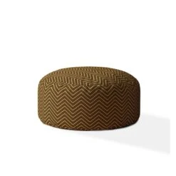 Homezia 24" Cotton Round Chevron Pouf Ottoman