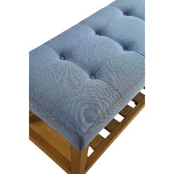Fabric Bench In Blue And Oak Finish -Home Furniture Shop ad1f0aaf5dd84b3d860a5b4b443f543e