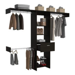 DEPOT E-SHOP Brisk Closet System, One Drawer, Three Metal Rods, Five Open Shelves, Black 19 DEPOT E-SHOP Brisk Closet System, One Drawer, Three Metal Rods, Five Open Shelves, Black -Home Furniture Shop ae287cb6e148460dbd025ce4f695dc75