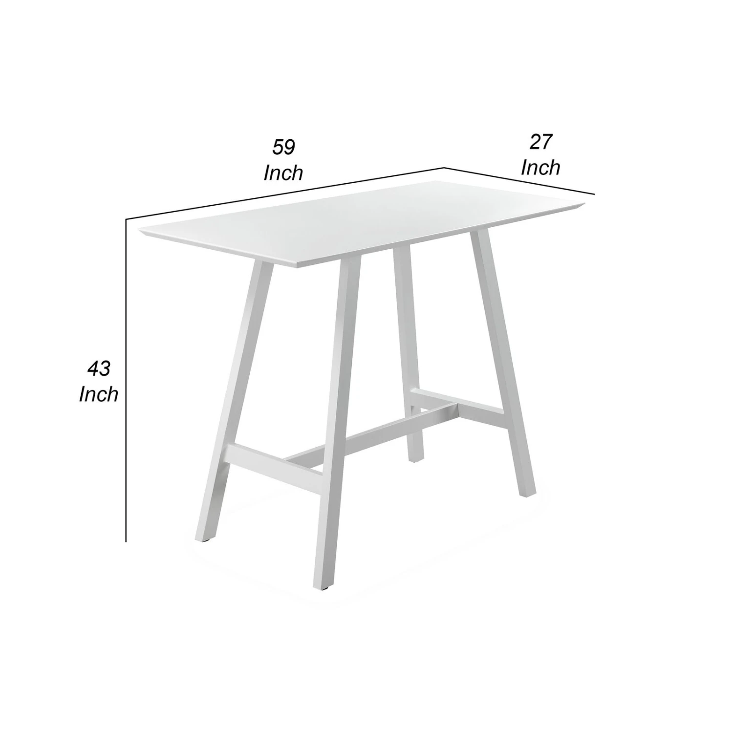 Keli 43 Inch Bar Table, Classic White Aluminum Frame, Rectanglular Top-Benzara 7 Keli 43 Inch Bar Table, Classic White Aluminum Frame, Rectanglular Top-Benzara - Image 5