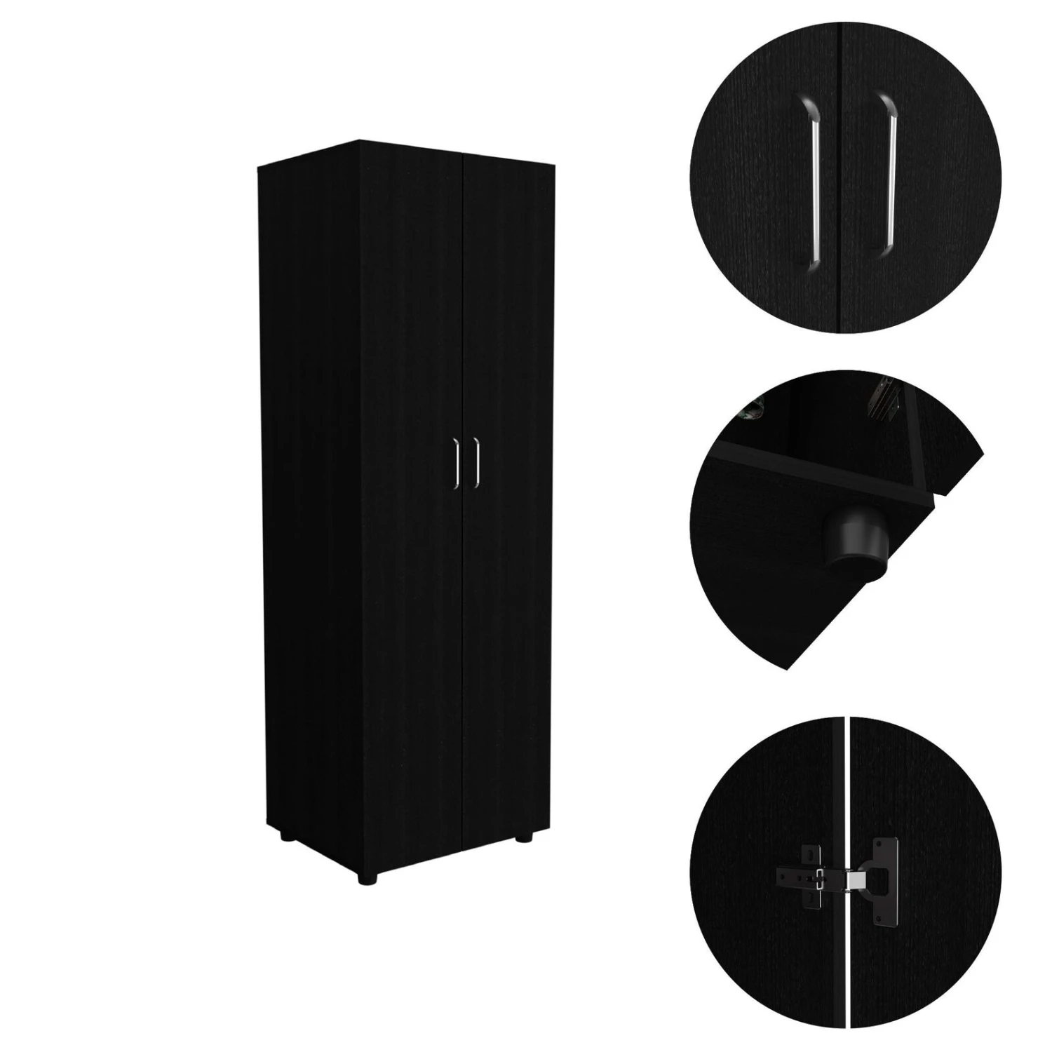 DEPOT E-SHOP London Armoire, Two Shelves, Rod, Double Door Cabinet Armoire, Black 5 DEPOT E-SHOP London Armoire, Two Shelves, Rod, Double Door Cabinet Armoire, Black - Image 3
