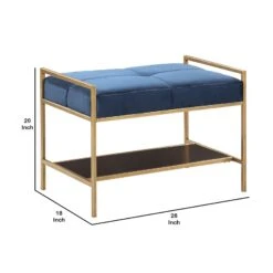Metal Bench With Fabric Upholstered Plump Seats, Gold And Blue- Benzara 11 Metal Bench With Fabric Upholstered Plump Seats, Gold And Blue- Benzara -Home Furniture Shop afed90f7227a4a8eb0e9c36863c48eff