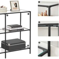 BreeBe Black Frame Glass Console Table With Shelves -Home Furniture Shop b0b1b4ac66784cda89d2578e3f46d9e7