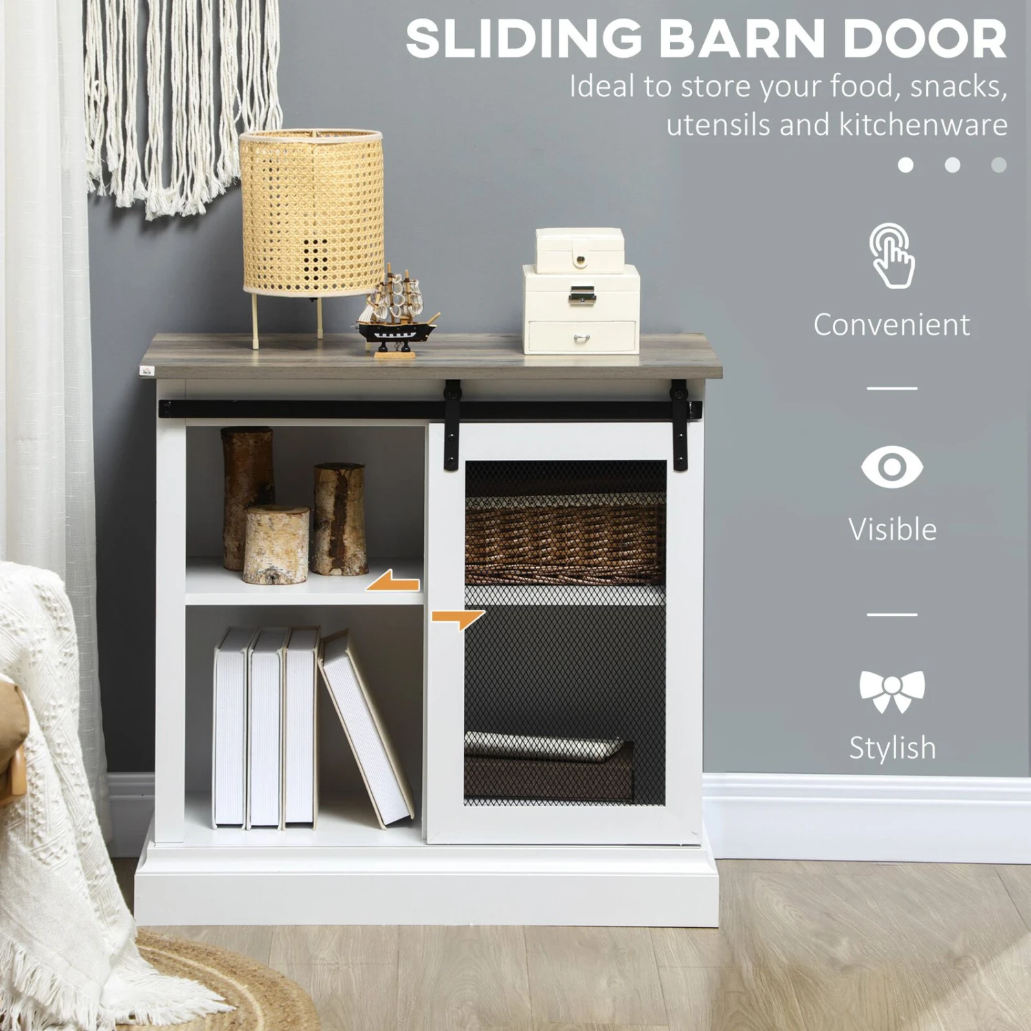 Farmhouse Buffet Cabinet Kitchen Sideboard With Sliding Barn Door And Adjustable Shelves For Living Room White 6 Farmhouse Buffet Cabinet Kitchen Sideboard With Sliding Barn Door And Adjustable Shelves For Living Room White - Image 4