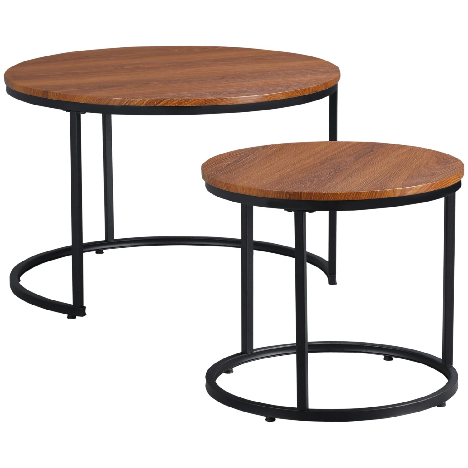 Round Nesting Tables Set Of 2, Stacking Coffee Table Set With Metal Frame For Living Room, Dark Walnut 3 Round Nesting Tables Set Of 2, Stacking Coffee Table Set With Metal Frame For Living Room, Dark Walnut