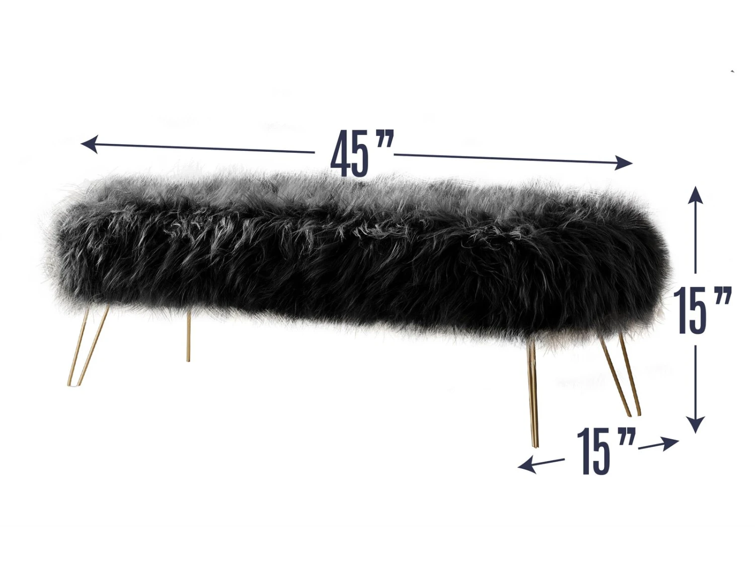 Faux Fur Bench Ottoman - Black 7 Faux Fur Bench Ottoman - Black - Image 5