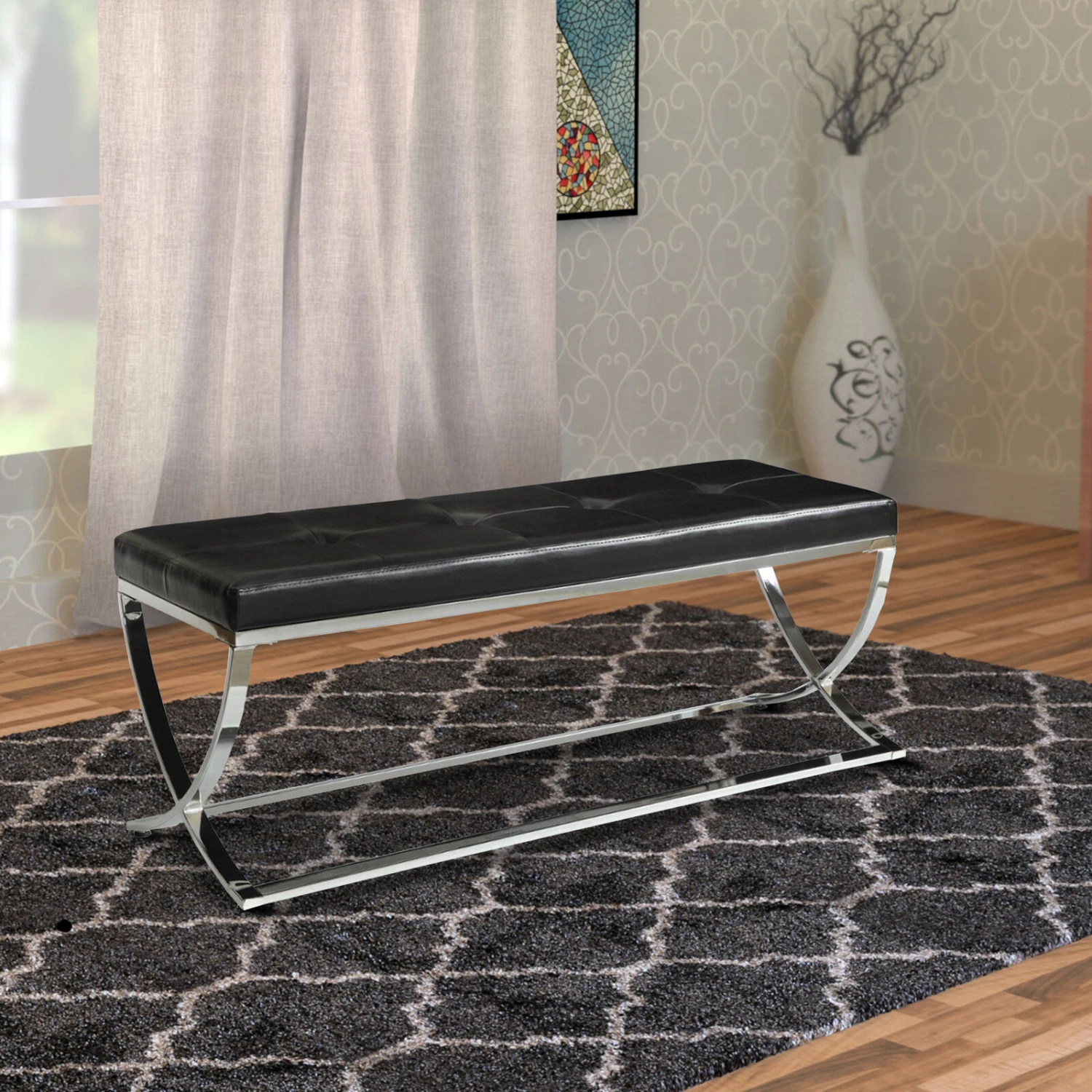 Stylishly Compelling Bench, Black - Benzara 8 Stylishly Compelling Bench, Black - Benzara - Image 6