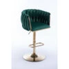 Set Of 2 Bar Stools, With Chrome Footrest And Base Swivel Height Adjustable Mechanical Lifting Velvet + Golden Leg Simple Bar Stool-Green