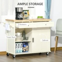 43" Rolling Kitchen Island, Kitchen Storage Cart On Wheels With Sliding Doors, Cabinet, 2 Drawers, And Towel Rack, Cream White -Home Furniture Shop b6771d2a2dd24270a238bad798bc517d