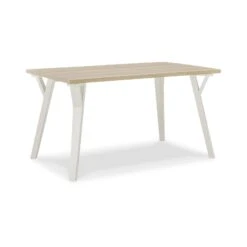 Quip 55 Inch Dining Table, White Wood, Smooth Melamine Surface, Angled Legs-Benzara