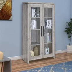 Spacious Wooden Curio Cabinet With Two Glass Doors, Gray - Benzara 9 Spacious Wooden Curio Cabinet With Two Glass Doors, Gray - Benzara -Home Furniture Shop b7cfd48cd9cc4b13bc530cca044128b5