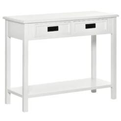 Console Table With 2 Storage Drawers And Open Shelf, Modern Sofa Table For Hallway, Living Room, Or Bedroom, White