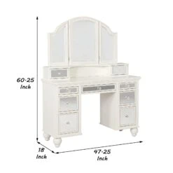 2 Piece Vanity Desk Set With 9 Drawers And Padded Seat, White - Benzara -Home Furniture Shop b89b858ecf6648b28793db03f24acee7