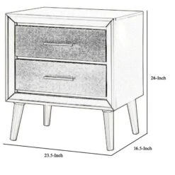 2 Drawer Contemporary Nightstand With Bar Handles And Splayed Legs, Silver-Benzara -Home Furniture Shop b903a0ac84774fcfb06c28bbdcff6cbb