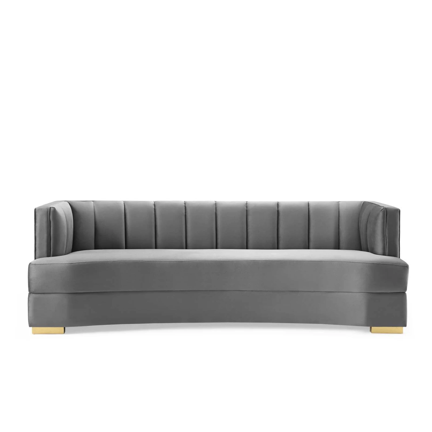 Encompass Channel Tufted Performance Velvet Curved Sofa Gray EEI-4134-GRY 3 Encompass Channel Tufted Performance Velvet Curved Sofa Gray EEI-4134-GRY