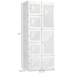 Portable Wardrobe Closet, Folding Bedroom Armoire, Clothes Storage Organizer With Cube Compartments, Hanging Rod, Magnet Doors, White -Home Furniture Shop ba333a9c9933487aac6698db9cdc99d6