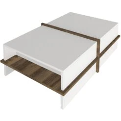 Belle 35 Inch Modern Wood Rectangular Coffee Table With Side Shelf, White And Brown-Benzara 15 Belle 35 Inch Modern Wood Rectangular Coffee Table With Side Shelf, White And Brown-Benzara -Home Furniture Shop ba4df38549e84a73abd111afa6c58230