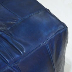 Geometric Handmade Leather Square Pouf 14"x14"x14" (Recycled Foam With Fibre Fill) Vintage Blue Color MABBBACPF25 BBH Homes -Home Furniture Shop ba7baba1d464401180606e5d07b04d59