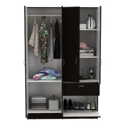 DEPOT E-SHOP Itaca Armoire, Double Door Cabinet, One Drawer, Five Interior Shelves, Rod, Black / White -Home Furniture Shop bb12be29b4094fb2920d3f6149acfee6