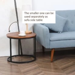 Round Nesting Tables Set Of 2, Stacking Coffee Table Set With Metal Frame For Living Room, Dark Walnut 12 Round Nesting Tables Set Of 2, Stacking Coffee Table Set With Metal Frame For Living Room, Dark Walnut -Home Furniture Shop bb35695e14394547a199ab57841578de