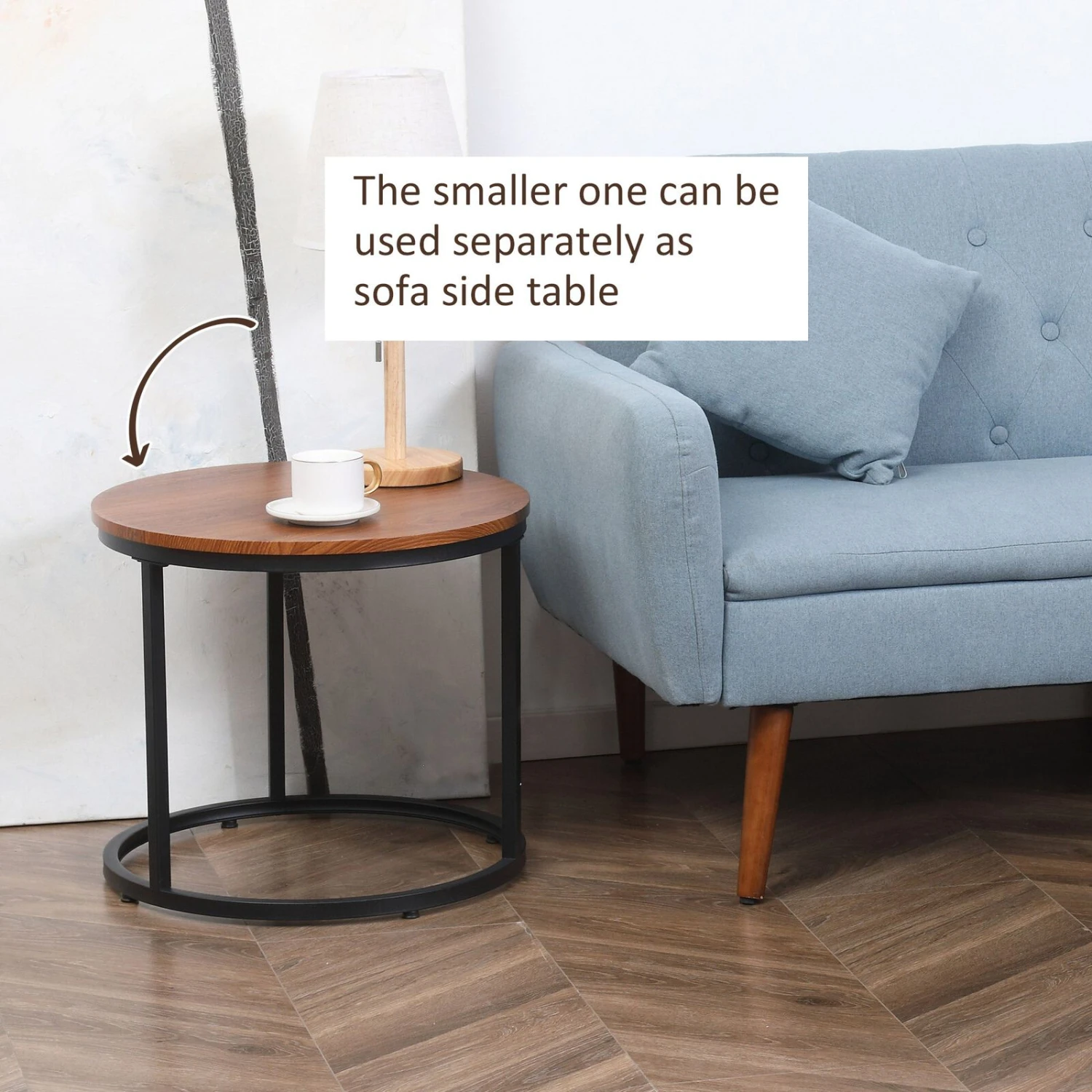 Round Nesting Tables Set Of 2, Stacking Coffee Table Set With Metal Frame For Living Room, Dark Walnut 7 Round Nesting Tables Set Of 2, Stacking Coffee Table Set With Metal Frame For Living Room, Dark Walnut - Image 5